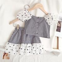 女童夏装套裙2020夏季新款中小童格子纱裙套装女宝圈点短袖两件套V8
