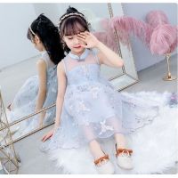 女童夏季新款唐装网纱刺绣花朵旗袍连衣裙女宝宝韩版背心公主裙潮A7