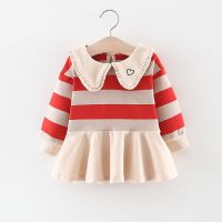 童装女童连衣裙春秋儿童小女孩条纹娃娃领卫衣裙0一1-3岁宝宝秋装T7