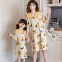 纯棉亲子装睡裙女童夏季薄款短袖空调服中大童儿童夏天睡衣连衣裙