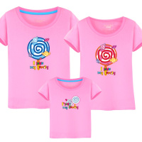 2019年新款夏装沙滩亲子装一家三口家庭装母女短袖恤上衣棒棒糖V2