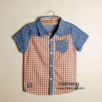 外贸男童纯棉格子短袖衬衣中大童韩版休闲半袖上衣儿童翻领衬衫潮