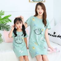 女童纯棉睡裙儿童睡衣夏季薄款短袖亲子母女连衣裙中大童女孩裙子