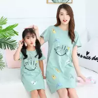 女童纯棉睡裙儿童睡衣夏季薄款短袖亲子母女连衣裙中大童女孩裙子