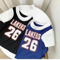 婴童装新款儿童夏装帅气男童假两件篮球服百搭宝宝衣服短袖恤潮