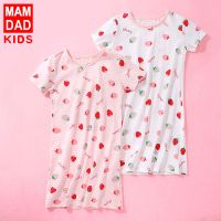 儿童竹节棉短袖睡裙夏女童全棉睡衣空调服女宝宝裙子儿童家居纯棉