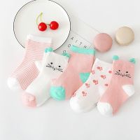 5双春秋款儿童袜子可爱耳朵宝宝袜全棉中筒袜初生婴儿袜工厂直销