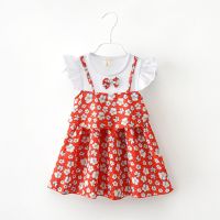 女童连衣裙2019夏季新款假两件女宝宝碎花儿童裙子宝宝雪纺背带裙J8