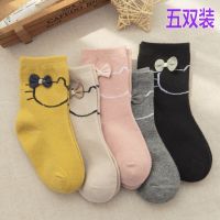 5双装儿童袜子春秋薄款女童短袜纯棉宝宝袜公主袜猫洋气中筒袜