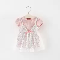 2019新款夏季女童短袖吊带蕾丝连衣裙婴儿女宝宝0-1-2-3岁公主裙T2