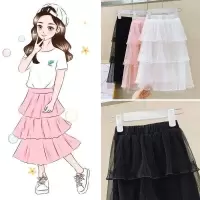 女童半身裙夏季新款儿童公主百褶蛋糕裙小女孩裙子女宝宝网纱长裙