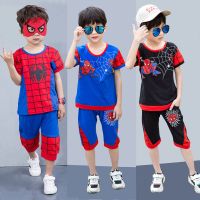 蜘蛛侠童装男童夏装儿童超人短袖两件套夏季纯棉男孩运动卡通衣服Z0