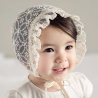 婴儿帽蕾丝帽女宝宝凉帽新生儿纯棉网纱花边公主帽3-12个月护囟门