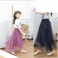 女童半身裙中长款2020春夏款中大童韩版星空裙亲子装长裙网纱裙子