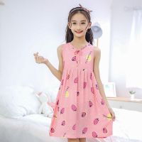 女童睡衣夏季薄款无袖女童睡裙棉绸女孩吊带裙儿童家居服女中大童