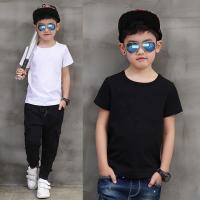 儿童短袖恤纯棉小童中大童白色黑色圆领短袖恤学生统一纯色服装