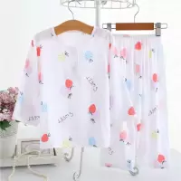 夏季儿童睡衣绵绸七分袖男童女童宝宝小孩棉绸空调家居服薄款套装