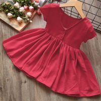 儿童2019夏季新款中小女童纯色领大裙摆短袖连衣裙公主裙0824