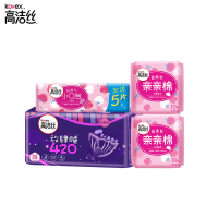高洁丝/Kotex亲亲棉卫生巾姨妈巾日夜组合4包 日用240mm12片+420mm4片+小Q包护垫40片
