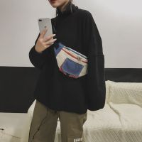 帆布胸包女2020新款韩版学生斜挎小包 ins百搭蹦迪包撞色单肩腰包