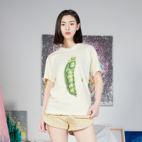 [无珉]2021新款夏装豌豆荚印花短袖T恤全棉上衣