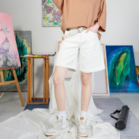 【无珉】2021新款休闲牛仔五分短裤高腰时尚黑白宽松阔腿中裤