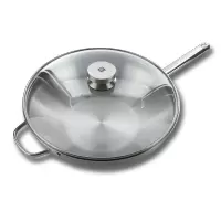 双立人(ZWILLING)不锈钢单柄带盖中式炒锅 五层复合钢材 良好导热 32 cm