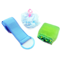 仕可依(SKE) 浴室优惠套装澡巾三件套 拉背巾+蕾丝沐浴球+双面加厚搓澡巾 [颜色随机]