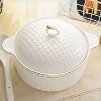 苏宁放心购家用双耳带盖陶瓷汤窝创意炖盅纯白大号容量饭汤碗汤盆微波炉多款