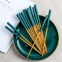 苏宁放心购祖母绿不锈钢家用陶瓷筷子防滑便携防滑日式筷子祖母绿餐具