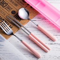 苏宁放心购马卡龙彩色陶瓷不锈钢勺子筷子叉子学生旅游便携式餐具三件套装