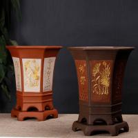 苏宁放心购家用室内兰花盆精品紫砂花盆陶瓷大号手工六方建兰盆