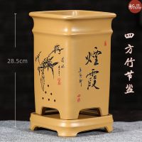 苏宁放心购精品紫砂花盆创意竹节高花盆四方花盆宜兴透气紫砂盆君子兰盆