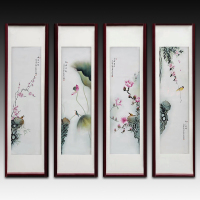 苏宁放心购瓷板画花鸟四条屏家居客厅玄关装饰背景墙瓷画