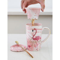 苏宁放心购茶水分离陶瓷马克杯带盖勺情侣杯简约办公茶杯过滤杯定制