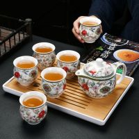 苏宁放心购整套功夫茶具套装陶瓷双层隔热茶杯家用防烫泡茶壶青花瓷喝水杯子