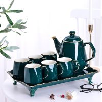 苏宁放心购北欧手工描金水具套装水杯水壶家用茶具整套客厅茶杯茶壶陶瓷