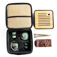 苏宁放心购汝窑创意快客杯一壶四杯茶叶罐陶瓷功夫茶具便携收纳旅行茶壶茶盘