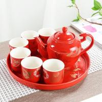 苏宁放心购结婚敬茶杯茶具套装婚庆茶壶红色茶盘中式陶瓷器婚礼茶杯家用礼品
