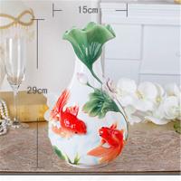 苏宁放心购小清新陶瓷荷花鱼花瓶珐琅瓷干水两用花插家居电视柜客厅玄关