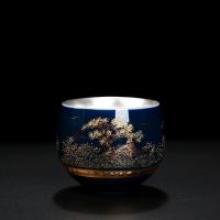 苏宁放心购银杯子999纯银茶杯 陶瓷鎏银大号牡丹品茗杯珐琅彩家用茶具主人杯
