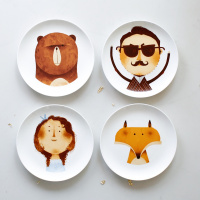 苏宁放心购家居 北欧大爱骨瓷盘餐盘点心盘牛排盘西餐盘8寸狐狸熊