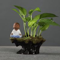 苏宁放心购禅意盆栽花器办公室客厅花插摆件陶瓷中式水培花盆绿萝铜钱花钵