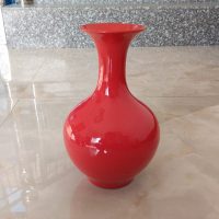 苏宁放心购陶瓷全红花瓶花插现代家居饰品办公室桌面摆件中国红花瓶结婚