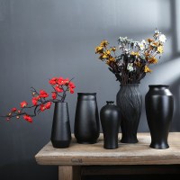 苏宁放心购优嘉陶瓷花瓶黑色复古禅意干鲜花花插花器样品房餐桌办公桌软装饰