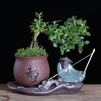 苏宁放心购创意紫砂摆件和尚小花器家居装饰品茶桌绿萝花插花瓶陶瓷水培容器