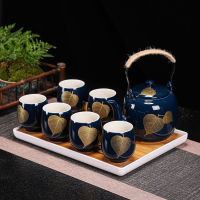 苏宁放心购陶瓷茶具茶盘套装大号提梁壶整套家用简约中式霁蓝办公喝茶壶茶杯