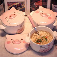 苏宁放心购可爱猪猪泡面碗大容量少女心大碗单个家用汤碗带盖子可微波炉餐具