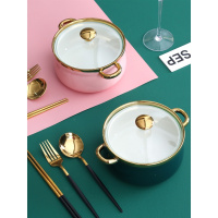 苏宁放心购金边面碗家用陶瓷个性创意双耳带盖一人食汤碗方便面泡面碗