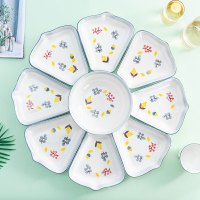 苏宁放心购创意陶瓷盘家用聚会团圆套装欧式扇形盘组合北欧拼盘餐具分格盘